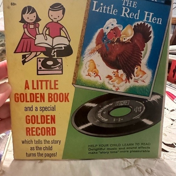 Vintage Golden Book Read and Hear Book/Vinyl Chicken Little The Little Red Hen - Picture 2 of 8